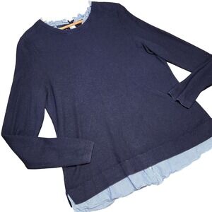 Talbots Navy Blue Sweater Ruffle Collar Layered Preppy Nautical‎ Quiet Luxury XL